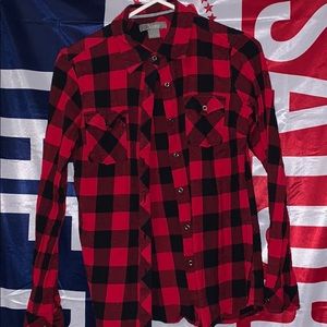black and red button up flannel